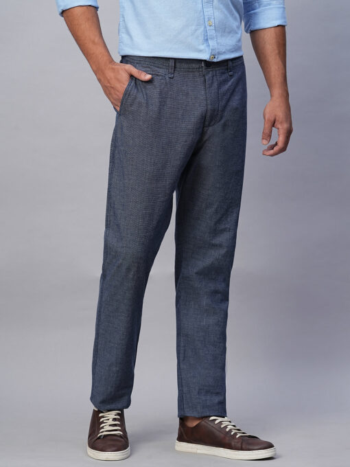 Men's Navy Cotton Slim Fit Pant - Image 3