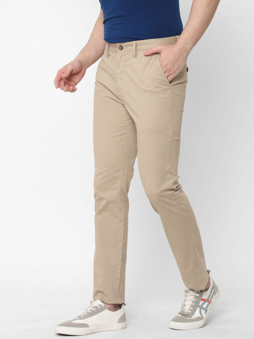 Men's Khaki Cotton Lycra Slim Fit Pant - Image 2