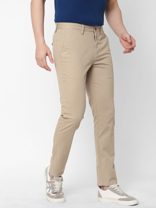 Men's Khaki Cotton Lycra Slim Fit Pant - Image 3