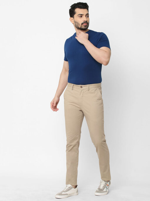 Men's Khaki Cotton Lycra Slim Fit Pant - Image 5