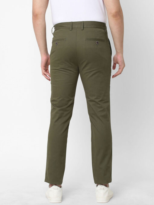 Men's Olive Cotton Lycra Slim Fit Pant - Image 4