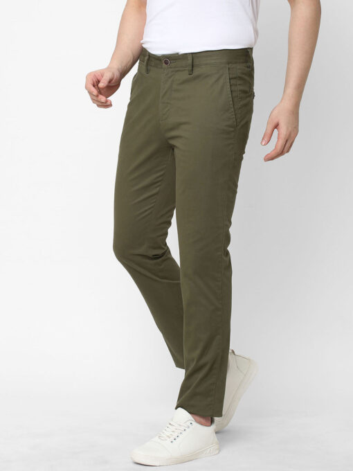 Men's Olive Cotton Lycra Slim Fit Pant - Image 2