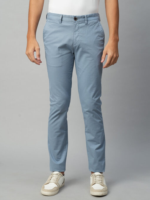 Men's Greyish Blue Cotton Lycra  Slim Fit Pant - Image 2