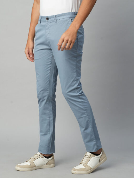 Men's Greyish Blue Cotton Lycra  Slim Fit Pant - Image 3