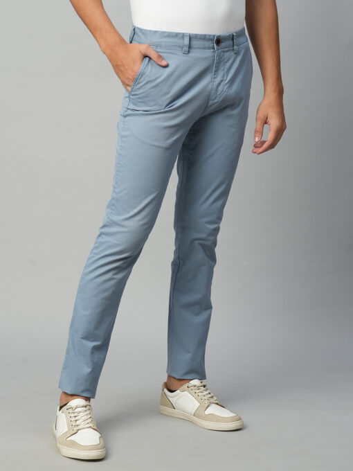 Men's Greyish Blue Cotton Lycra  Slim Fit Pant - Image 4