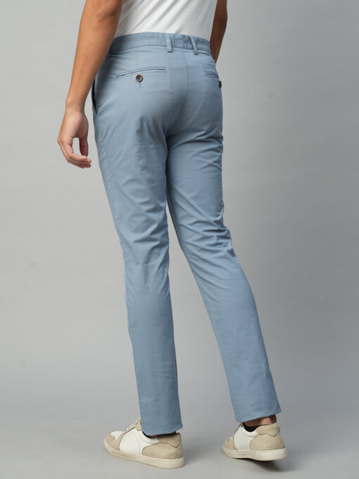 Men's Greyish Blue Cotton Lycra  Slim Fit Pant - Image 5