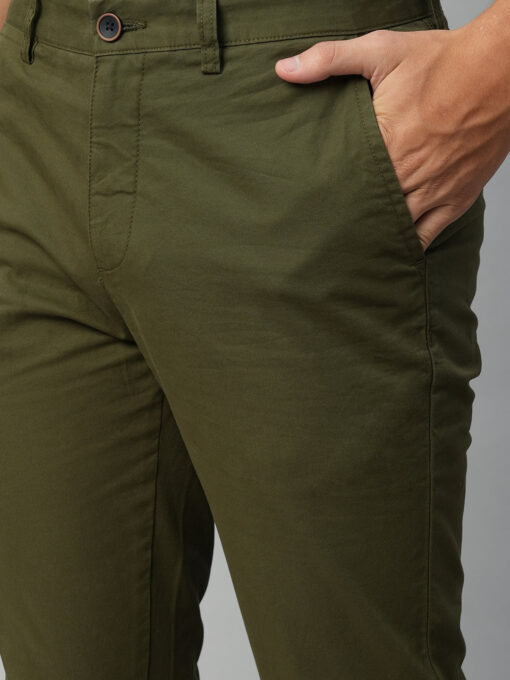 Men's Olive Cotton Lycra Slim Fit Pant - Image 6