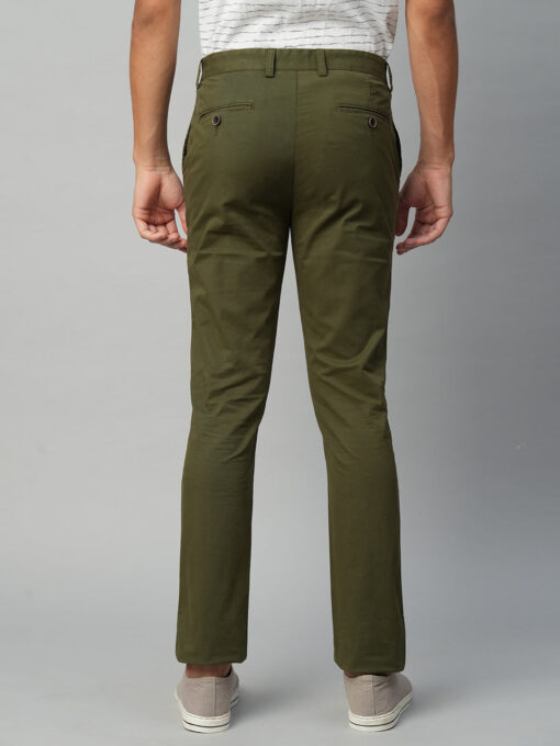 Men's Olive Cotton Lycra Slim Fit Pant - Image 5