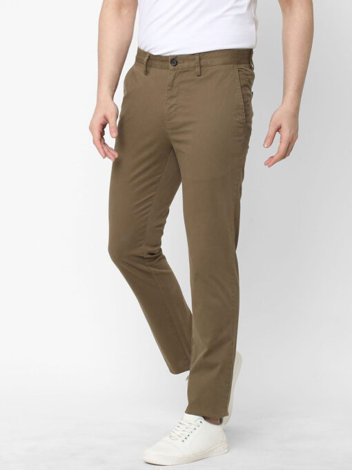 Men's Lt Brown Cotton Lycra Slim Fit Pant - Image 3