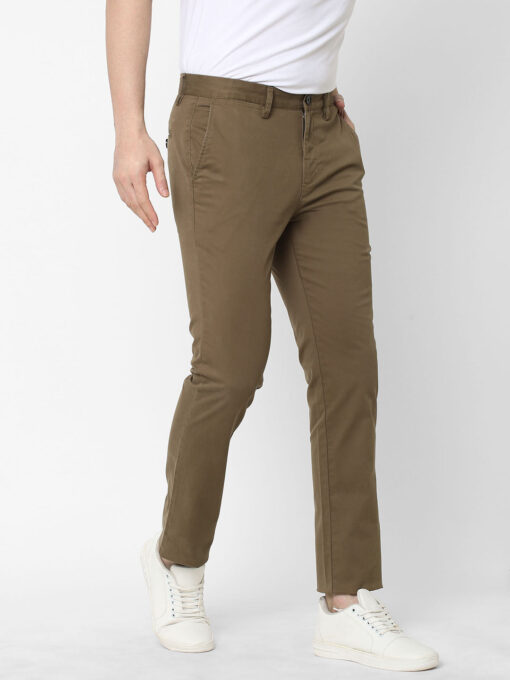 Men's Lt Brown Cotton Lycra Slim Fit Pant - Image 4