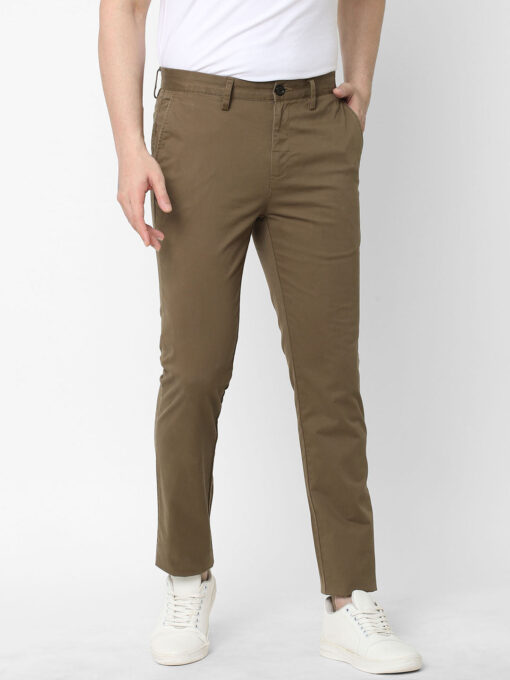 Men's Lt Brown Cotton Lycra Slim Fit Pant - Image 2