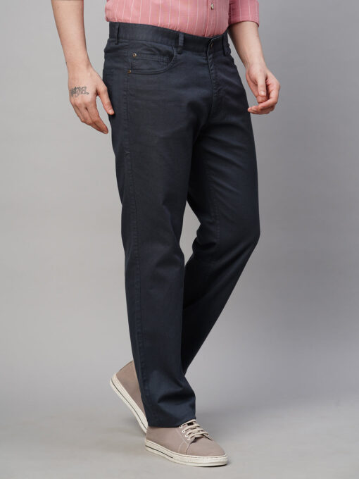 Men's Dk Blue Cotton Lycra Slim Fit Pant - Image 4