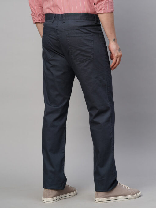 Men's Dk Blue Cotton Lycra Slim Fit Pant - Image 5