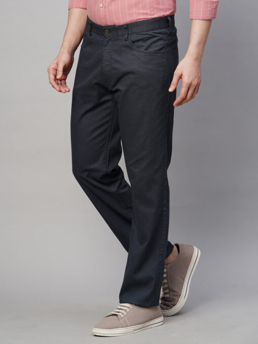 Men's Dk Blue Cotton Lycra Slim Fit Pant - Image 3