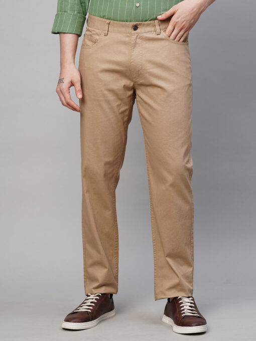 Men's Khaki Cotton Lycra Slim Fit Pant - Image 2