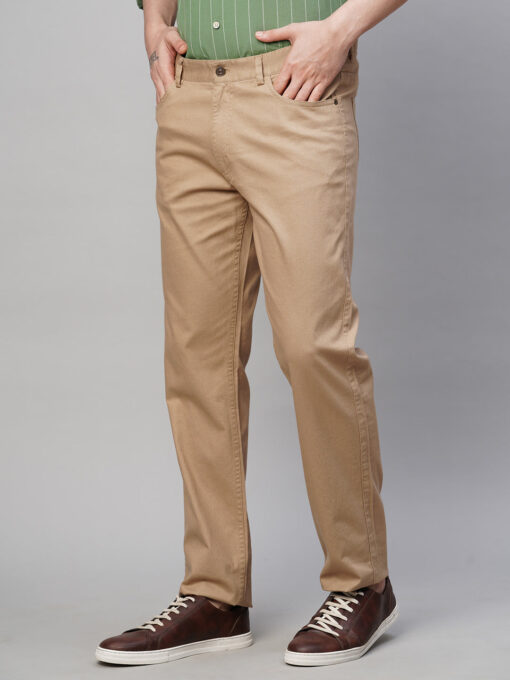 Men's Khaki Cotton Lycra Slim Fit Pant - Image 3