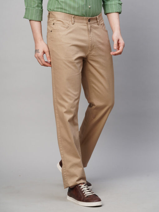 Men's Khaki Cotton Lycra Slim Fit Pant - Image 4