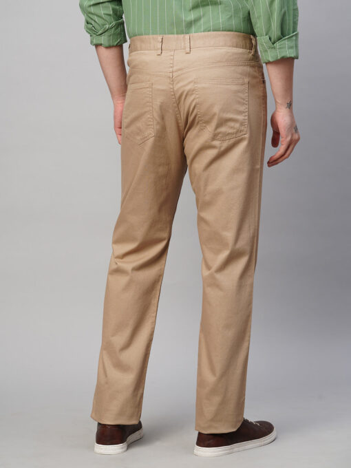 Men's Khaki Cotton Lycra Slim Fit Pant - Image 5