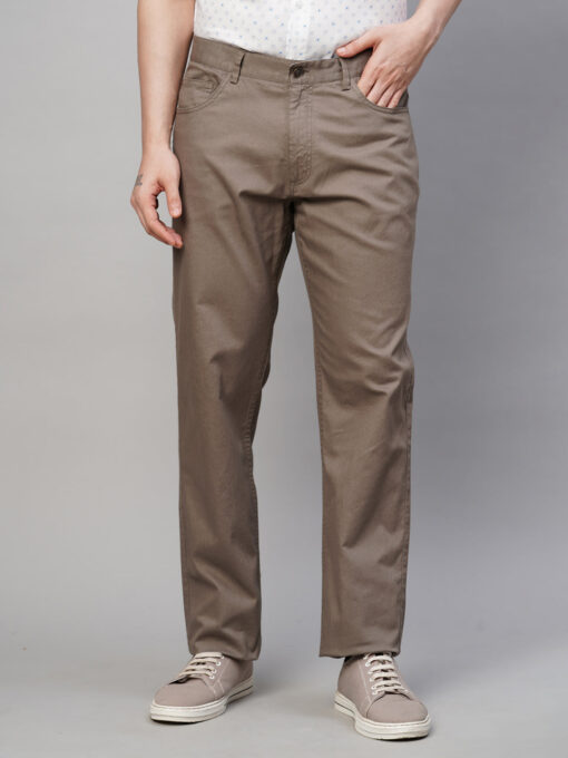 Men's Olive Cotton Lycra Slim Fit Pant - Image 2