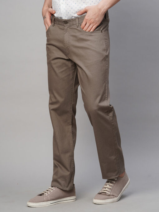 Men's Olive Cotton Lycra Slim Fit Pant - Image 3