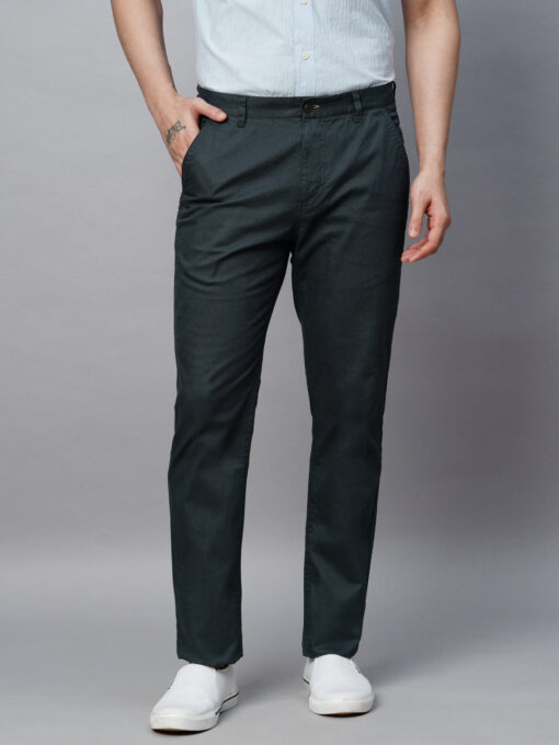 Men's Dk Blue Cotton Lycra  Slim Fit Pant - Image 2