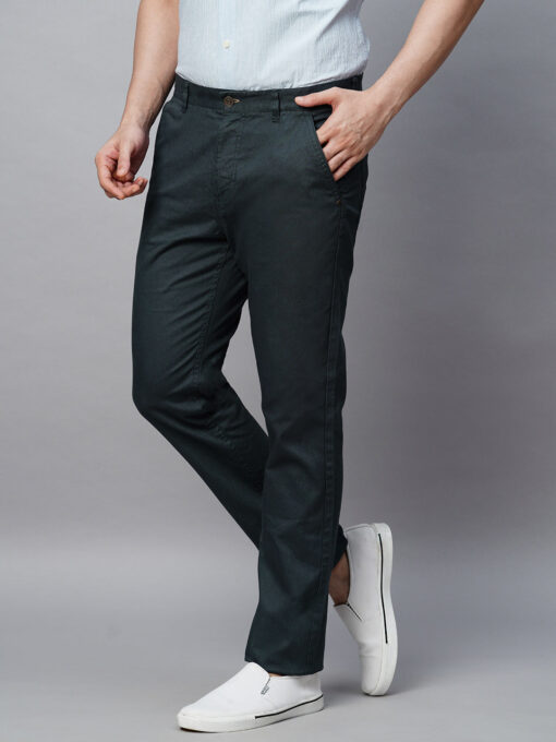 Men's Dk Blue Cotton Lycra  Slim Fit Pant - Image 3