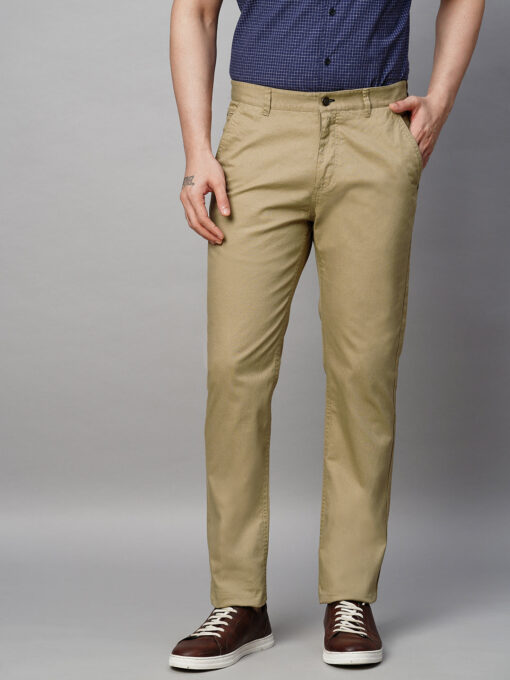 Men's Khaki Cotton Lycra Slim Fit Pant - Image 2