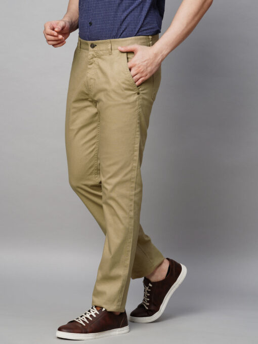 Men's Khaki Cotton Lycra Slim Fit Pant - Image 3