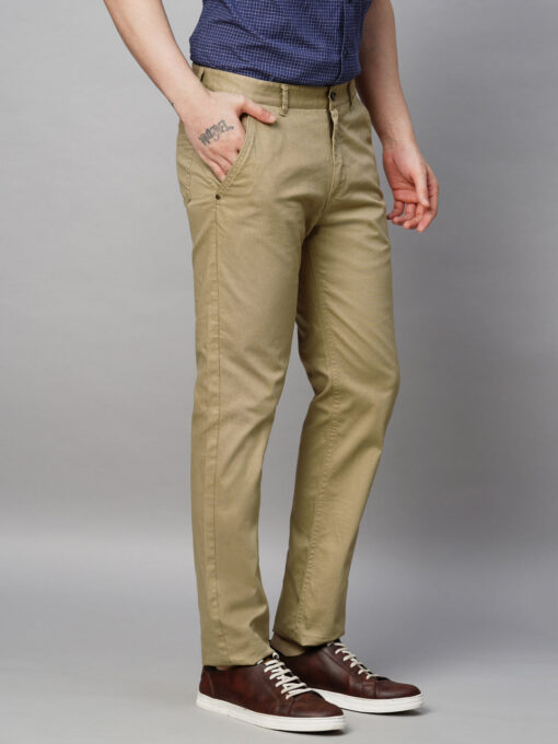 Men's Khaki Cotton Lycra Slim Fit Pant - Image 4