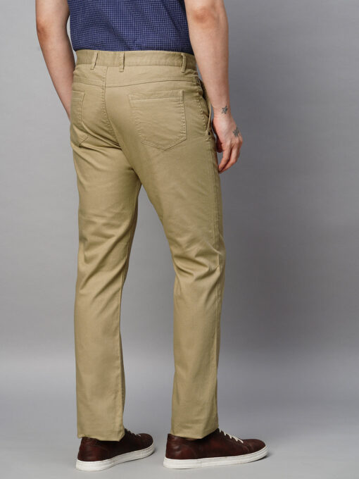 Men's Khaki Cotton Lycra Slim Fit Pant - Image 5