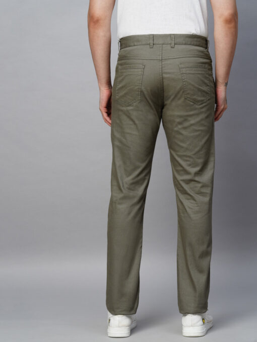 Men's Olive Cotton Lycra Slim Fit Pant - Image 5