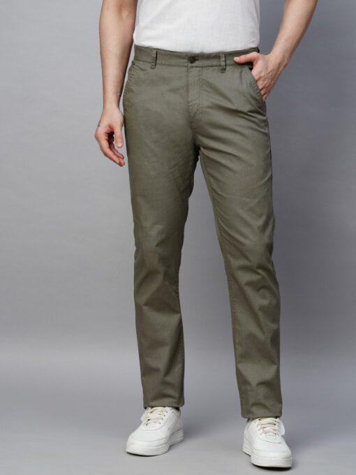 Men's Olive Cotton Lycra Slim Fit Pant - Image 2