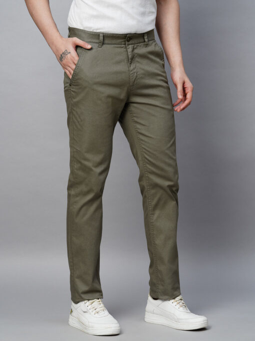 Men's Olive Cotton Lycra Slim Fit Pant - Image 4