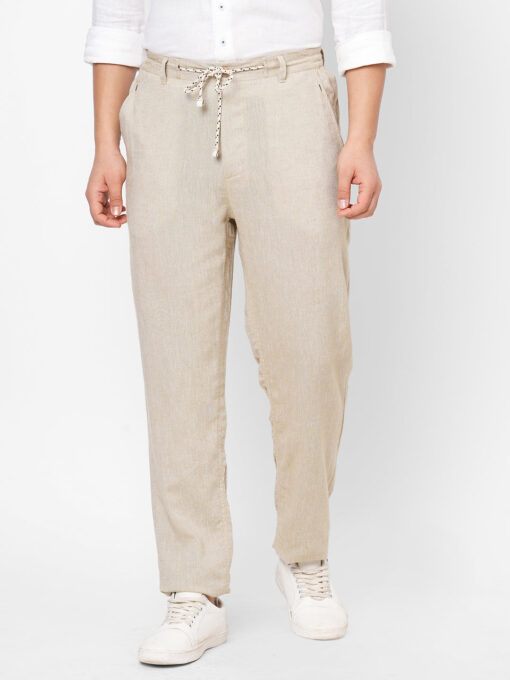 Men's Khaki Linen Viscose Regular Fit Pant - Image 2