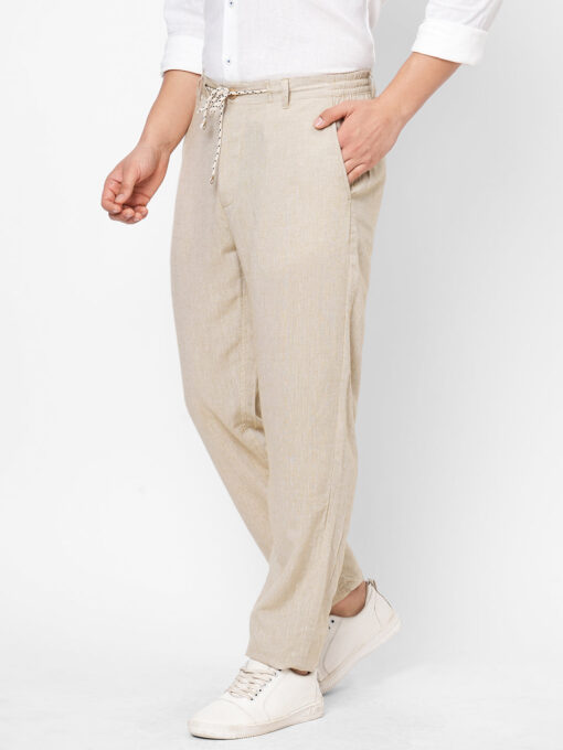 Men's Khaki Linen Viscose Regular Fit Pant - Image 3