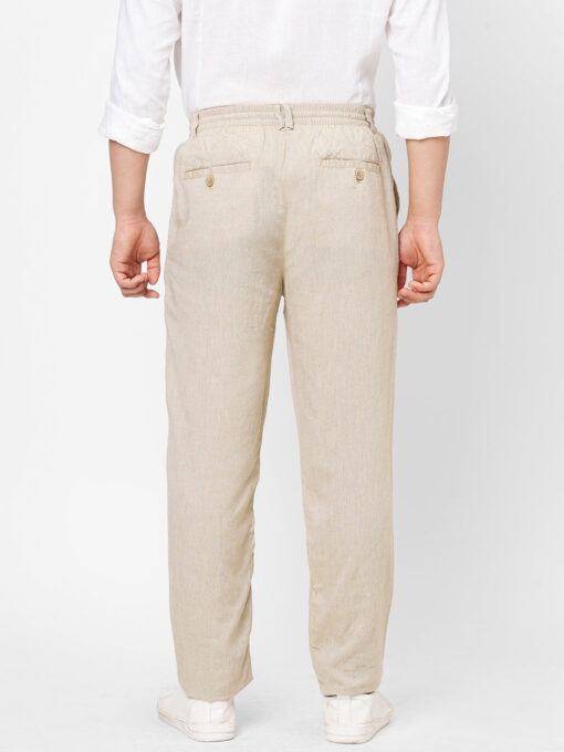 Men's Khaki Linen Viscose Regular Fit Pant - Image 5