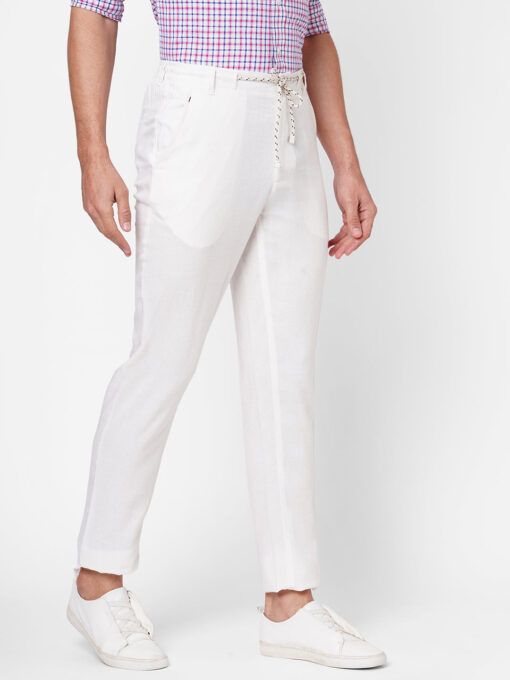 Men's White Linen Viscose Regular Fit Pant - Image 4