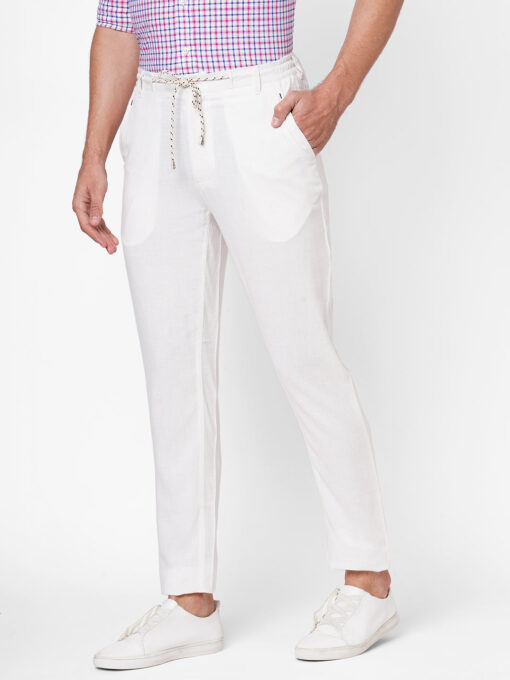 Men's White Linen Viscose Regular Fit Pant - Image 3