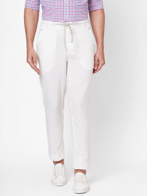 Men's White Linen Viscose Regular Fit Pant - Image 2