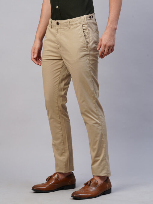 Men's Khaki Cotton Lycra Slim Fit Pant - Image 3