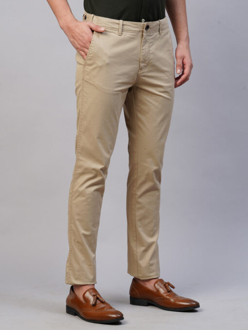 Men's Khaki Cotton Lycra Slim Fit Pant - Image 4