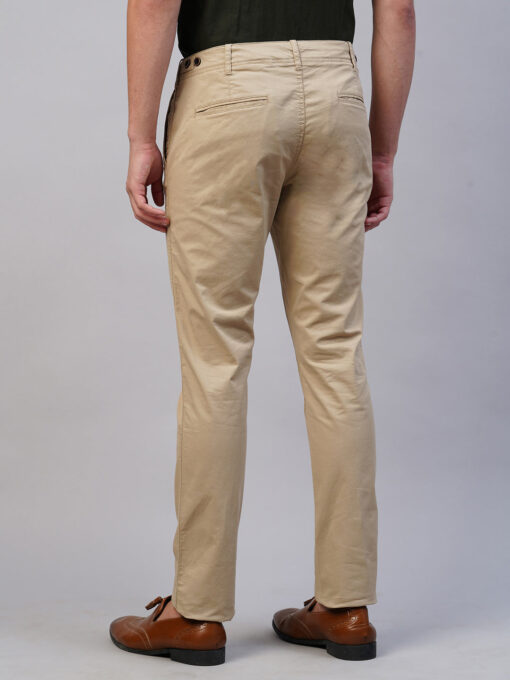 Men's Khaki Cotton Lycra Slim Fit Pant - Image 5