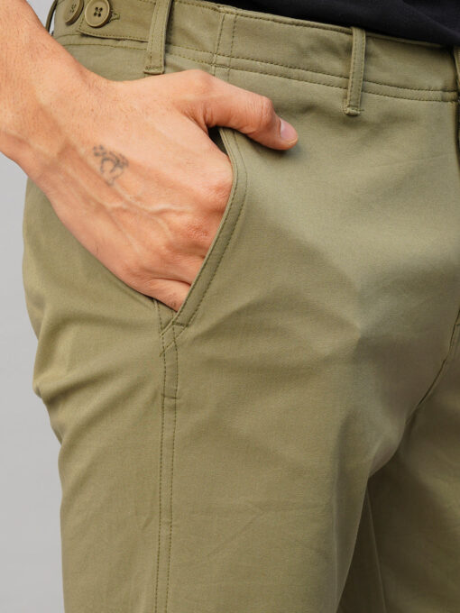 Men's 4 Way Stretch Olive Slim Fit Pants - Image 7