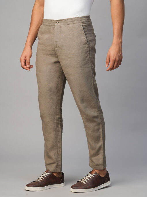 Men's Lt Brown 100% Linen Regular Fit Pant - Image 2