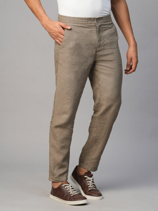 Men's Lt Brown 100% Linen Regular Fit Pant - Image 3