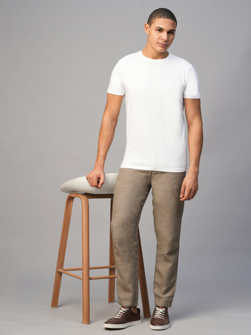 Men's Lt Brown 100% Linen Regular Fit Pant - Image 6