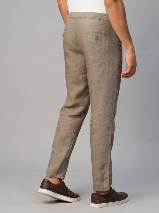 Men's Lt Brown 100% Linen Regular Fit Pant - Image 7