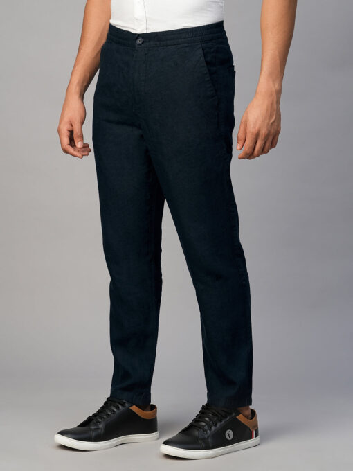 Men's Navy 100% Linen Regular Fit Pant - Image 2