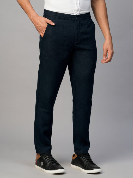 Men's Navy 100% Linen Regular Fit Pant - Image 3