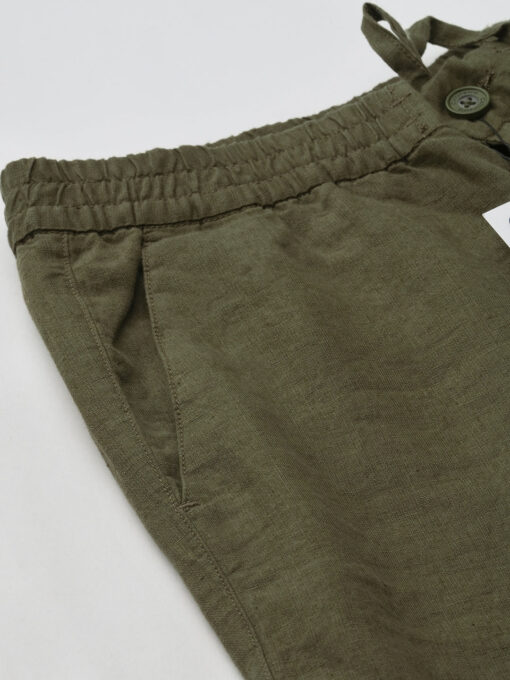 Men's Olive 100% Linen Regular Fit Pant - Image 6